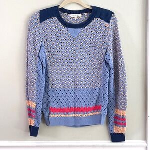 Thursday Island Crochet Sweater Womens M Scalloped Open Knit Blue Urban Vintage